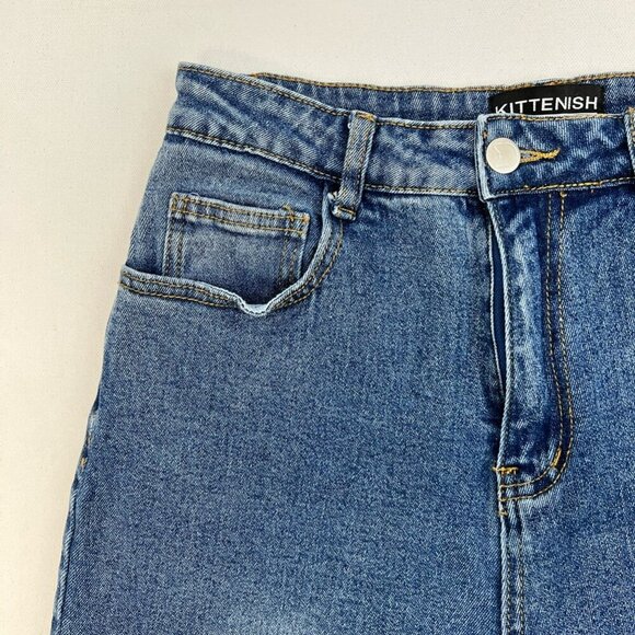 Kittenish Womens Straight Leg Jeans Ankle Slit Blue Stretch Denim Medium - Picture 5 of 9